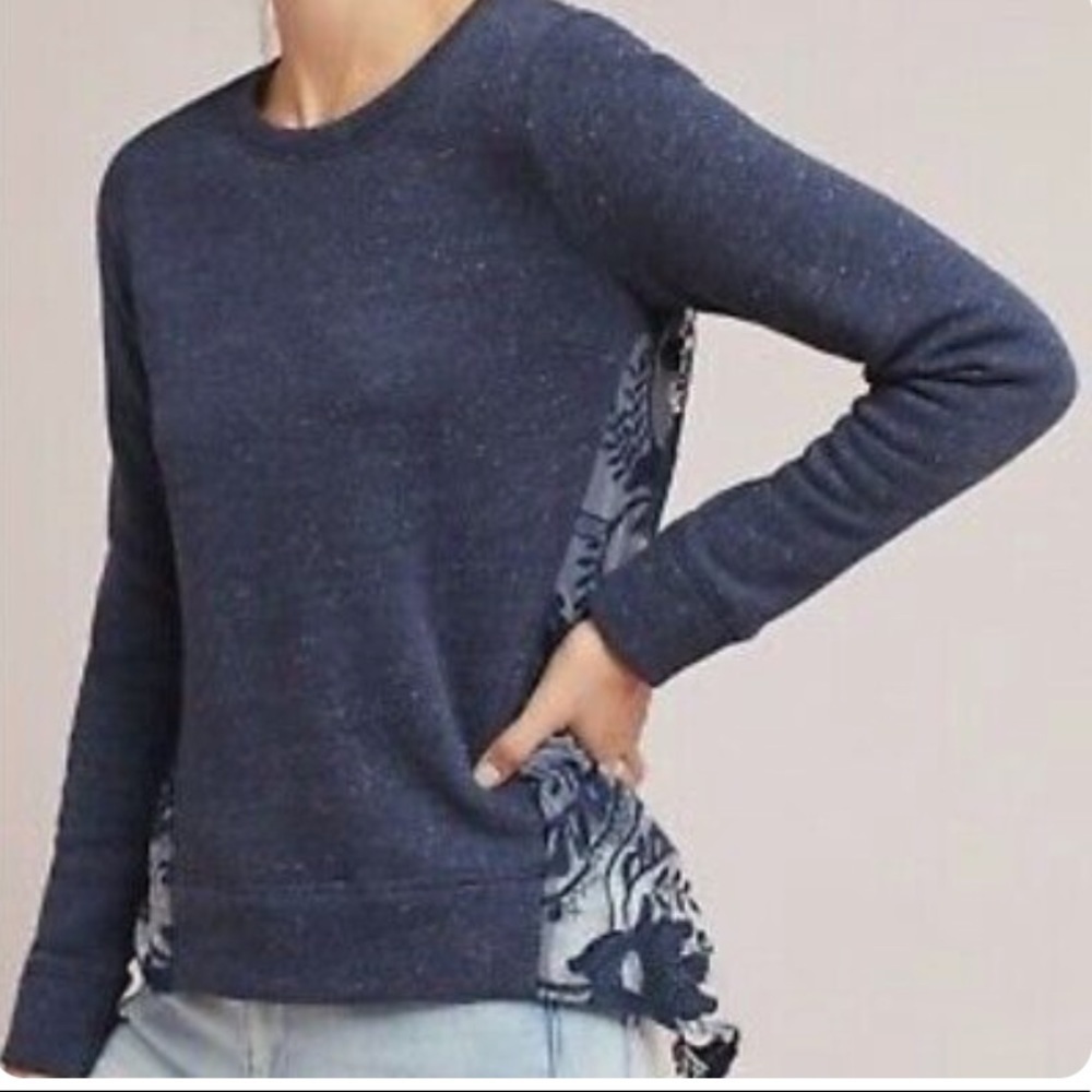 VANESSA VIRGINIA Anthropologie Embroidered Back Oversized Long Sleeve Sweatshirt